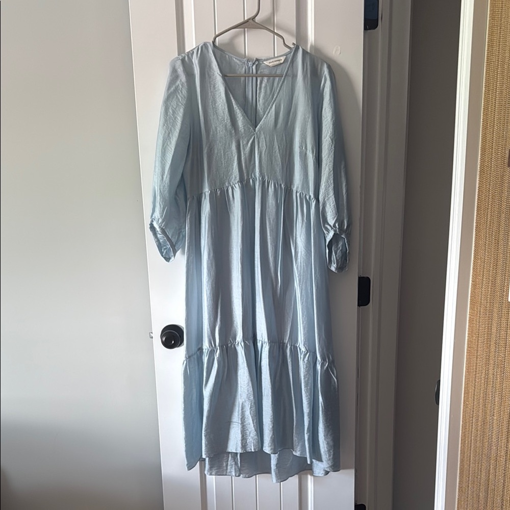 Club Monaco Blue Tiered Ruffled Sundress with Bishop Sleeves